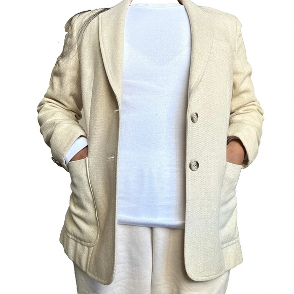 Vintage Made In Japan Ivory Cream Wool Blend Blazer marked 9/10 fits S/M - Picture 2 of 12